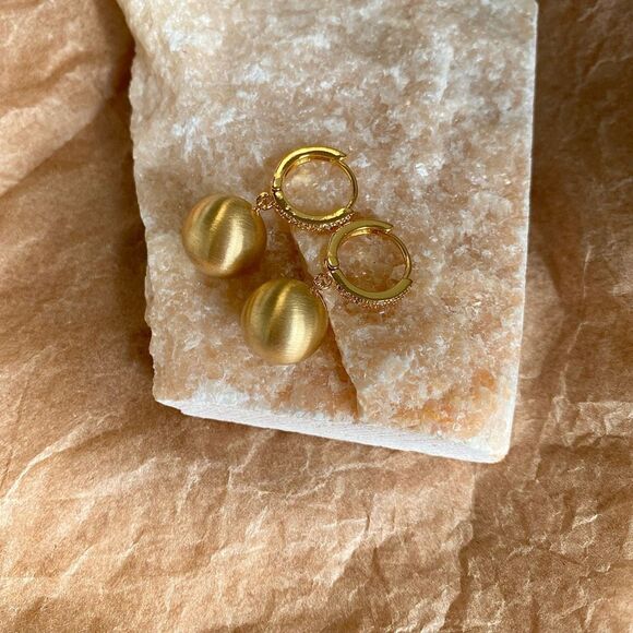 18K Gold Plated Brushed Ball Drops Viavia Earrings - Picture 6 of 6